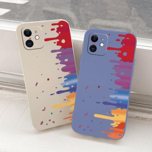 Ins Simple Watercolor Shockproof Liquid Silicone Case For iPhone 12 11 X XR XS MAX SE2020 8 7 6 6S Plus Phone Back Cover Case