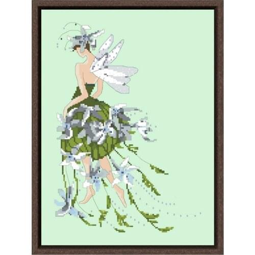 Flower fairy cross stitch package with beads 18ct 14ct 11ct light green cloth cotton thread embroidery DIY handmade needlework