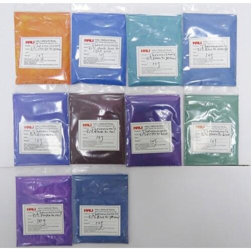 Double color thermochromic pigment,hot active powder,temperature sensitive powder,1lot=10color(31C)*10gram,free