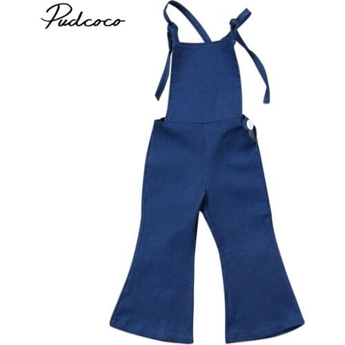 Denim Kids Girl Bell Bottom Pants Backless Rompers Jumpsuit Playsuit Outfits Summer Girls Blue Overalls Romper Clothes 1-6Y