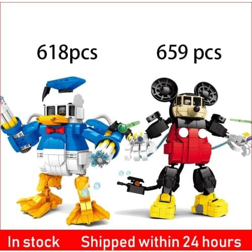Disney Figure Donald Duck Mickey Mouse Robot Model Building Blocks Kit Classic Bricks Kids Toy Christmas Gift