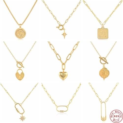 GS 925 Sterling Silver Safety Pin Charm Necklaces For Women Luxury Paperclip Heart Pendant Necklace Valentines gift for her