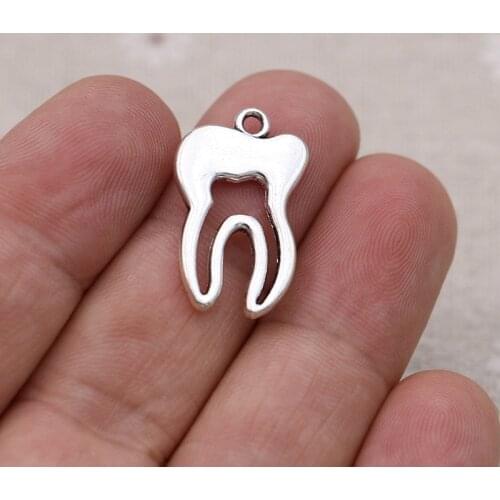 JAKONGO 10pcs Silver Plated Tooth Charms Pendants for Jewelry Making Bracelet Earrings Necklace DIY Craft Accessories 24x15mm