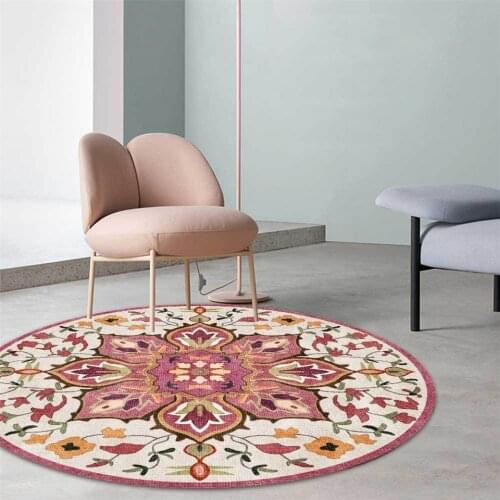 American Style Flower Round Bedroom Rug Ethnic Style Morocco Printed Carpet Room Decoration Dining Rugs Chair Mat Anti-slip