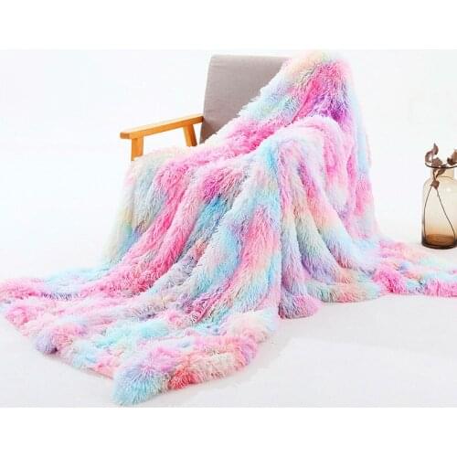 Colorful Plush Blanket Rainbow Double Thicken Blanket Bedding Cover Sofa Sleeping Blanket Home Textile Fuzzy Raschel Blanket