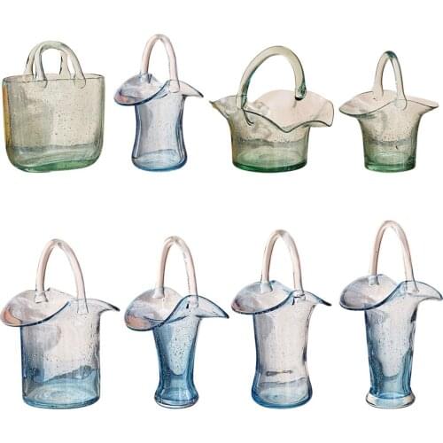 Creative Luxury Glass Bag Vase Shopping Basket with Handle Flower Arrangement Living Room Office Indoor Decor Floral Display