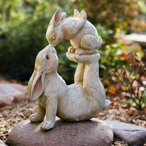 Pastoral Style Rabbit Resin Size Garden Decoration Animals Parent-child Outdoor Flower Border Statues Ornaments