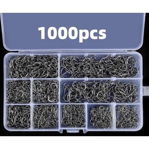 100/200/300/400/500/600/1000PCS Fishing Hooks Set High Carbon Steel Barbed Fish Hook for Saltwater Freshwater Fishing Gear HA