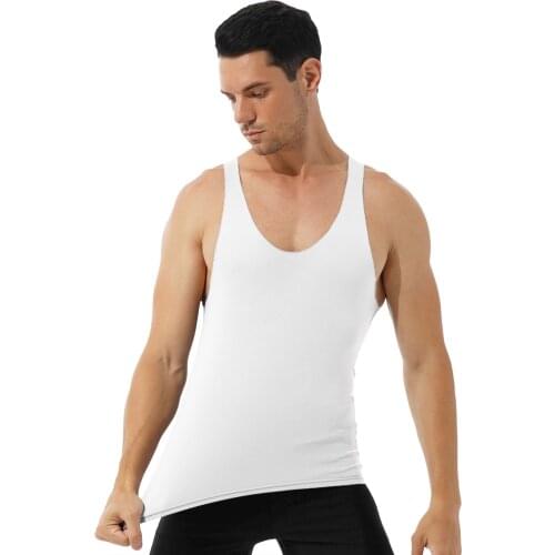 Slim Tank Top Men Tops Summer Plus Size Casual Round Neck Sleeveless Fit T-Shirt Thin Stretchy Undershirt Fitness Sport Vest Hot