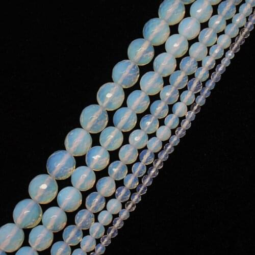 Mini.order is $7!4-12mm Faceted White Opal Round Loose Beads 15"