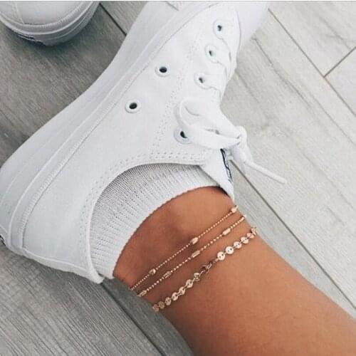 Fashionable and fashionable suit copper bead chain handmade sequinned foot chain summer gift beach multi-layer foot chain