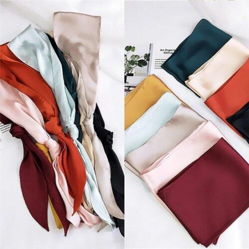 Fashion Women Ribbon Silk Scarf Beautiful Solid Design Girls Neckerchief Hair Band Bag Handle Wraps Small Neck Scarves