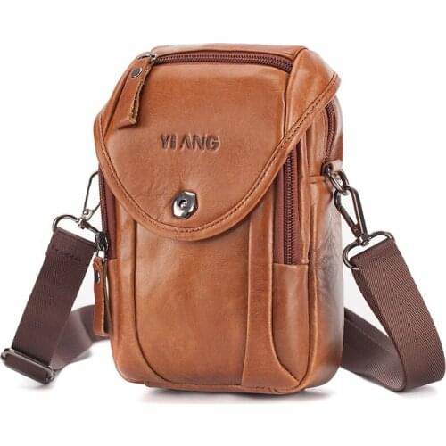 Genuine Leather Mens Small Shoulder Messenger Bag Crossbody Fanny Waist Bag Casual Money Purse Cigarette Case Cell Phone Pocket