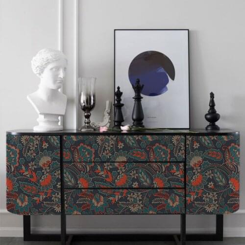 Mild Luxury Retro Nostalgic Furniture Renovation Self-Adhesive Stickers Bedroom Sliding Wardrobe Cabinet Modification Stickers