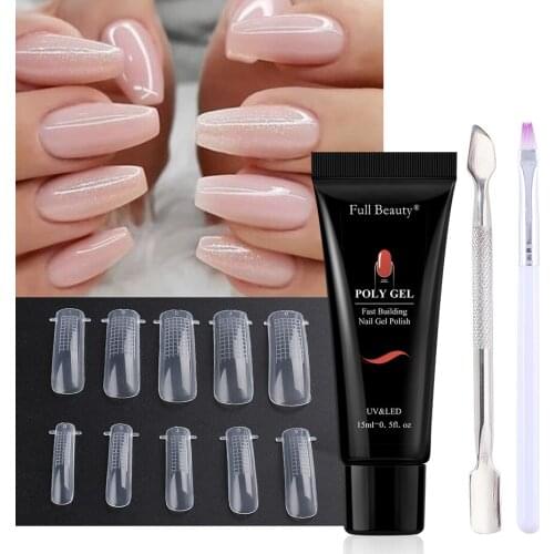 Poly Acrylic Gel Manicure Set Nail Art Extension Clear Pink White Fast Building UV Crystal Nail Gel Mold Form Tools Kit PP1809-2