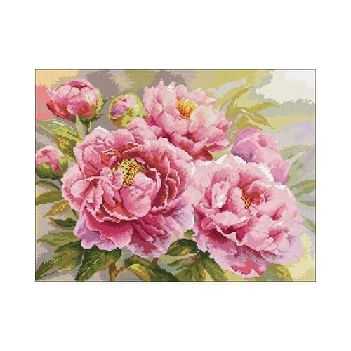 Alisa 2-35 Beautiful pink peony Needlework,For Embroidery,DIY 14CT Unprinted Arts Cross stitch kits Set Cross-Stitching