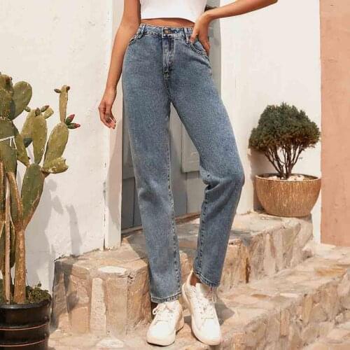 2021 New Vintage High Waist Straight Jeans Pant for Women Streetwear Loose Female Denim Jeans Buttons Zipper Ladies Jeans