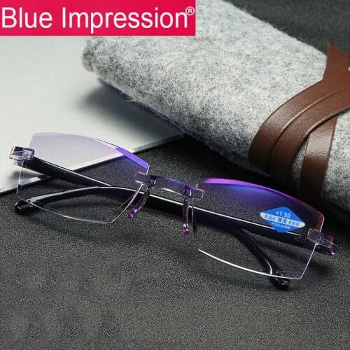 B.I Anti Blue Ray Reading Glasses Men Women Rimless Cutting Presbyopia Eyewear for Ladies Blue Light Glasses +1.0 1.5 2.0 2.5