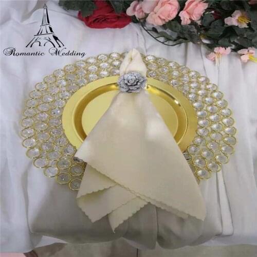 Wholesale 10pcs/lot Crystal Metal dinner plates with shinny Acrylic Bead Gold Silver color dish for Wedding Table Decorations