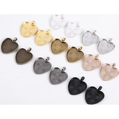 5Pcs/Lot 25mm Heart-Shaped Pendant Base Diy Findings Cabochon Cameo Tray Bezels Settings Accessories For Jewelry Making Supplies