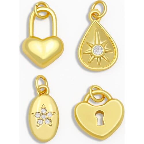 OCESRIO DIY Rainbow Small Heart Lock Pendant For Women Jewelry Star Oval CZ For Jewelry Components Necklace Pendant pdta052