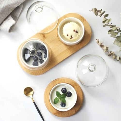 Pudding Spring Bowl Dessert Souffle Cake Cup Baking Bowl Afternoon Tea Steamed Egg Ceramic Small Bowl with Glass Lid LB022905