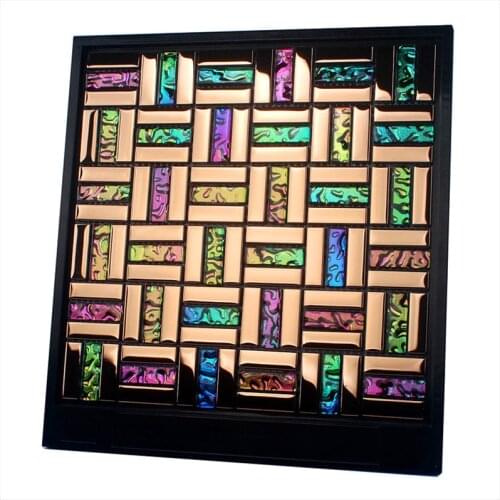 Iridescent Plated Rose Gold Rainbow Crystal Glass Strip Mosaic Tiles for kitchen backsplash bathroom fireplace wall decoration