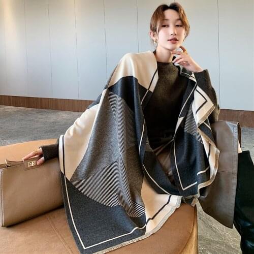 Luxury Brand 2020 Winter Scarf Women Cashmere Warm Pashmina Lady Striped Scarves Female Thick Blanket Soft Shawls Wraps