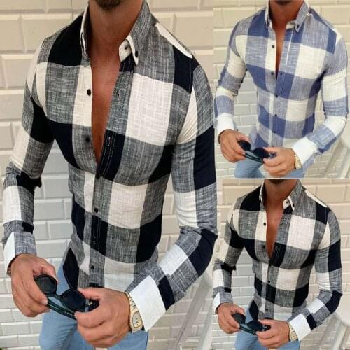 Fashion Plaid Men Casual Shirts Long Sleeve Lapel Blouse Cotton Linen Shirts High Quality Comfy Daily Cotton Shirts Dropshipping