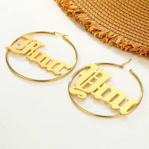 1 Pair Big Round Circle Custom Name Stainless Steel Letter Earrings For Women 3 Color Custom Name Cricle Earrings Weddings Party