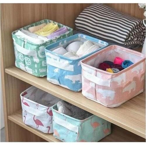 Foldable plaid Desk Storage Box geometry fresh Organizer Cabinet Underwear Holder Cosmetic Stationery Washing Organizer