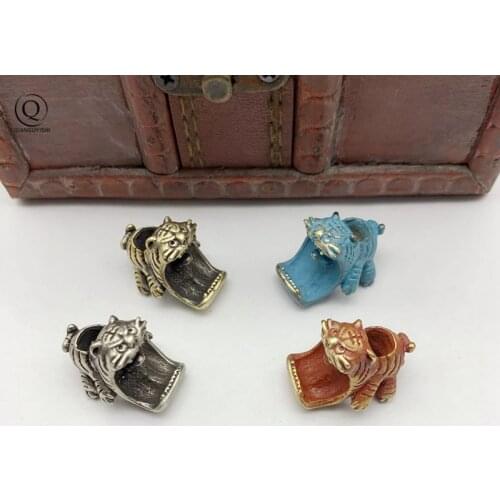 Tiger Knife Beads Brass Animal Keychain Pendants Outdoor EDC Tool Paracord Umbrella Rope Hangings Jewelry Car Keyrings DIY Parts