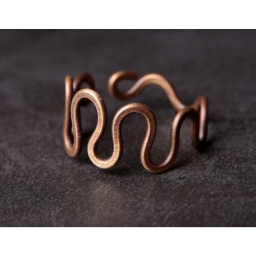Handcrafted Curve Vintage Process Solid Copper Ring THE FREEDOM Size Adjustable Wave Retro Punk Unisex Street Male Female