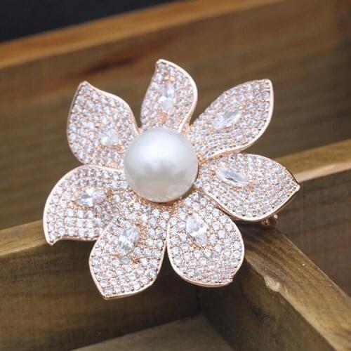 Pearl Large Flower Party Banquet Wedding Scarf Brooch Pins Jewelry Gift Elegant Women Peony Brooches