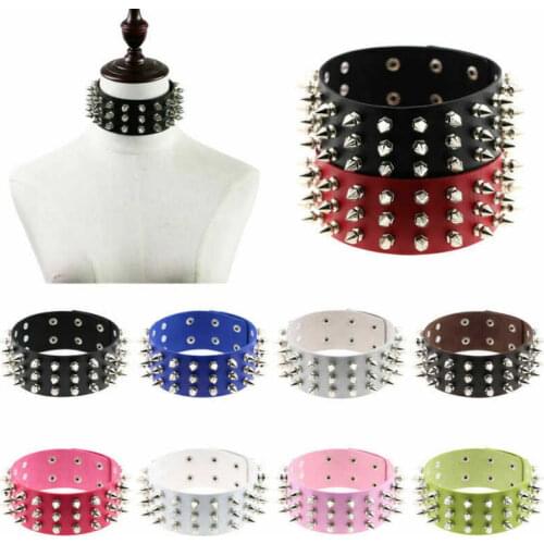 Punk 3 Row Spike Rivet Collarbone Neck Chain Women Multicolor Leather PU Gothic Rock Collar Individuality Necklaces Choker
