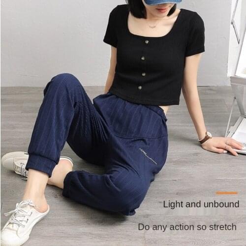 Pregnant Mum Woman Pajama Sleep Bottoms Solid Striped M-3XL Narrow Loose Ankle Trousers 2 Pockets Jammies Pyjamas 6535Cotton HDE