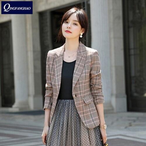 New Korean version of the small jacket female slim temperament casual plaid blazer ladies tops