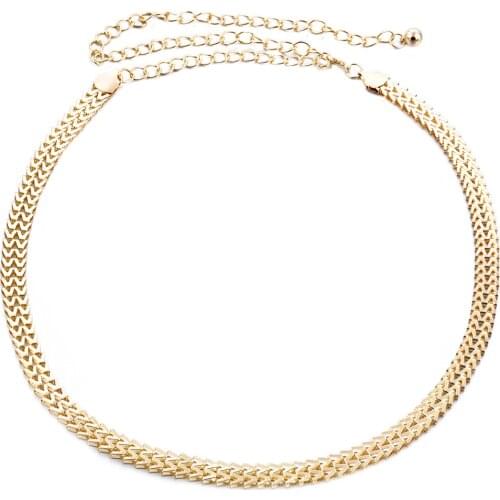 Women Gold Hollowed-out Hip Belt Full Metal Body Waist Chain Belt Special Hollowed-out W-shaped Design for Cocktail Dresses