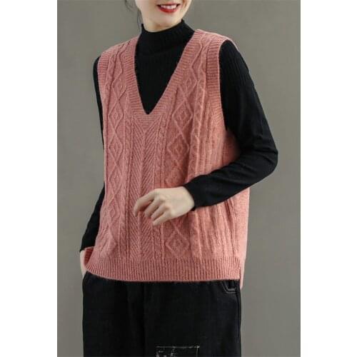 Retro Literary Solid Color V-Neck Thread Rabbit Cashmere Vest Female New Wild Loose Waistcoat Tops Knit Sleeveless Jacket y1556