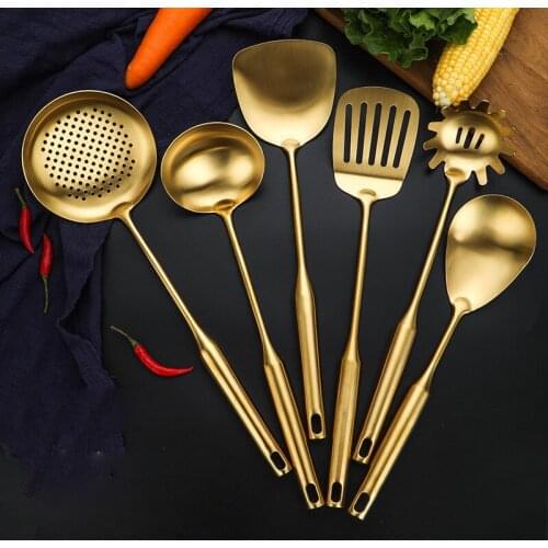 Gold 304 Stainless Steel Cooking Tool Spoon Spatula Cookware Tool Spatula Spoon Kitchenware Kitchen Accessories Cocina Dropship