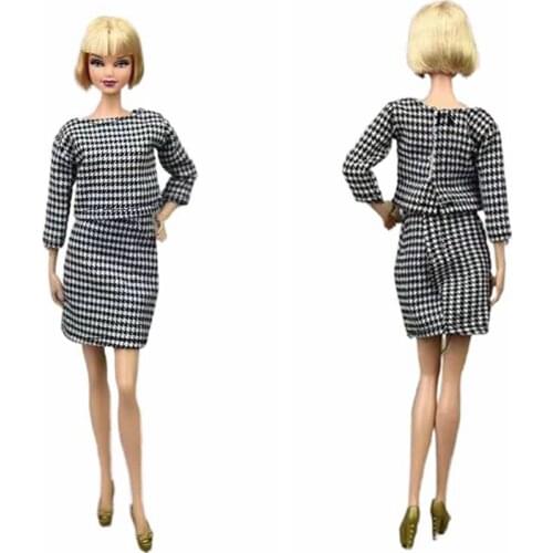 1/6 BJD Clothes Set Fashion Handmade Houndstooth Long Sleeve Shirt Skirt For Barbie Doll Clothes Outfits 30cm Dolls Accessories