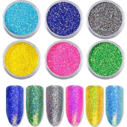6pcs/set DIY Holographic Laser Nail Powder Charm Candy colors Nail Glitter Decorations Nail Art Dust