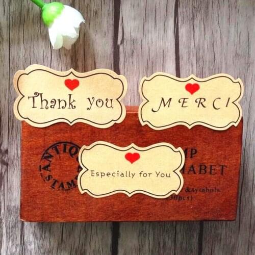 80pcs/lot French Merci English thank you Kraft Adhesive gift Seal label for Baking Sticker Students' DIY Work Tools