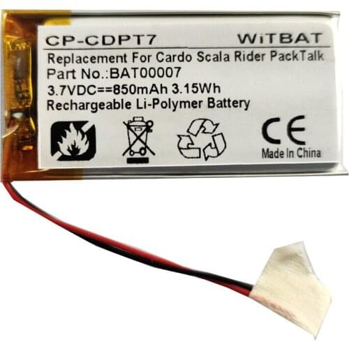 3.7V 850mAh Battery for Cardo Scala Rider PackTalk BAT00007 Bluetooth Headset Battery Li-Polymer Rechargeable Accumulator