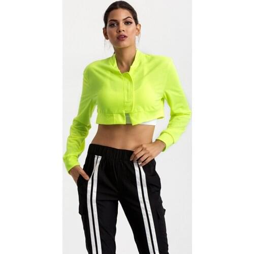 AVV Fluorescent Color Sexy Jacket Women 2019 New Spring Summer Fashion O-neck Coat Long Sleeve Casual Sport Velcro Short Coat