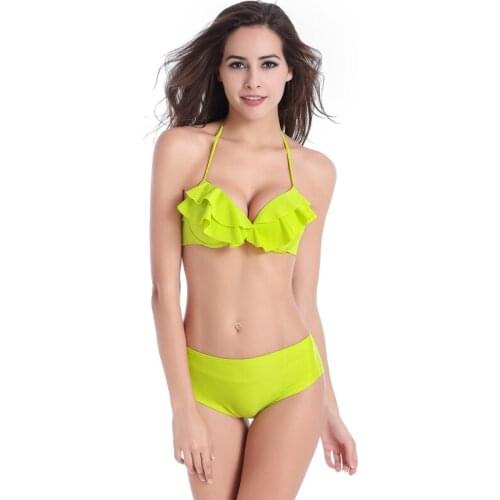 Underwire Cup High Waist Bikini Swimsuit High Nylon Quality Micro Bikini Feminine Flounce Bikini Top Push Up Bikinis Women 04