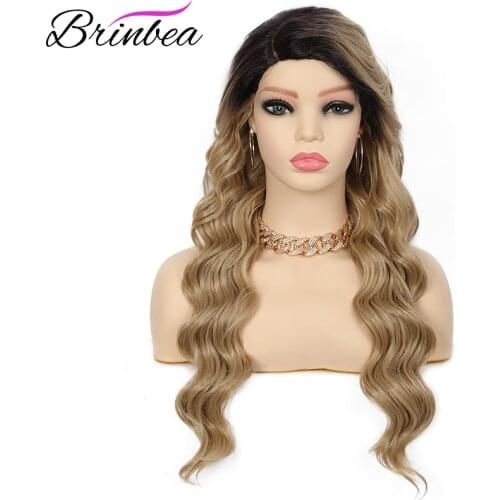 Brinbea 24 Inches Synthetic for Women Long Body Ocean Waves Side Parted Ombre Blonde Heat Resistant Swiss Lace Front Wigs