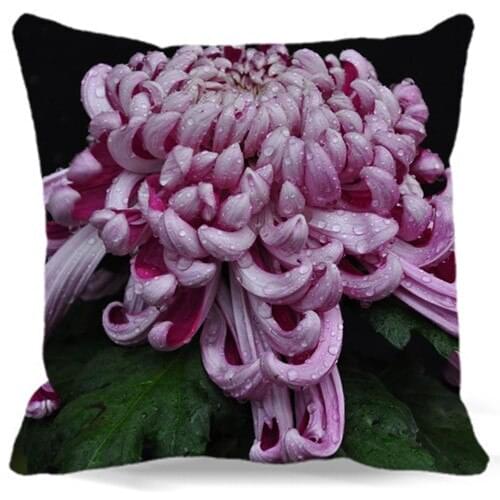 Chrysanthemum covered with water Cotton Polyester black Pillow case 16" 18" 19" 9 style Homes car sofa Decorate