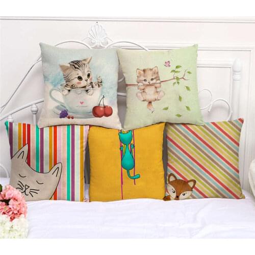 Throw Pillow Cases Cute Cartoon Cat Animals Pet Cushion Cover 45x45cm Home Living Room Decoration Linen/Cotton Pillowcover Decor