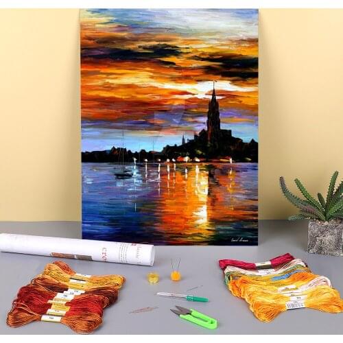 Oil Style Printed Water-Soluble Canvas 11CT Cross Stitch DIY Embroidery Complete Kit DMC Threads Sewing Wholesale